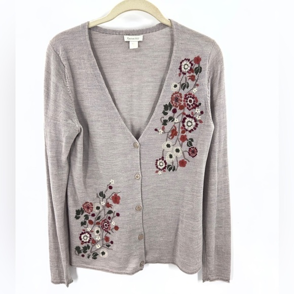 Garnet Hill Floral Embroidered Cardigan Womens Size S 100% Merino Wool Gray - Picture 11 of 11